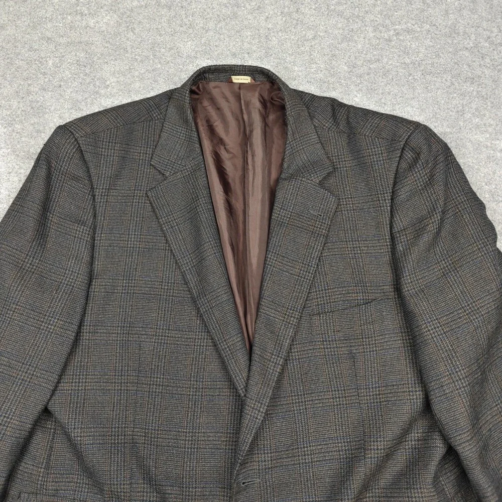 Oak Hill Blazer Mens‎ 54 Brown Plaid Polyester Rayon Sport Coat Jacket Tweed